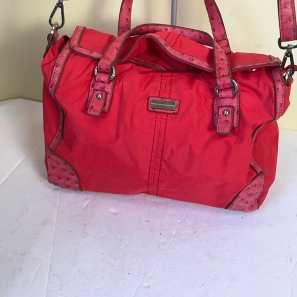 UNITED COLORS OF BENETTON Nylon Satchel Shoulder Crossbody Bag Tote Zip Snap Red - Picture 2 of 15
